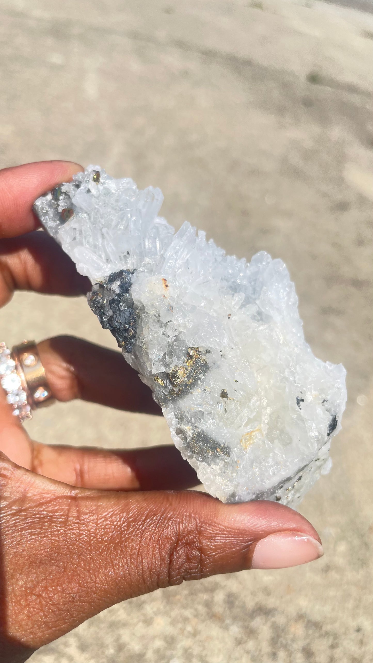 Chrysanthemum Quartz with Pyrite and Black Tourmaline