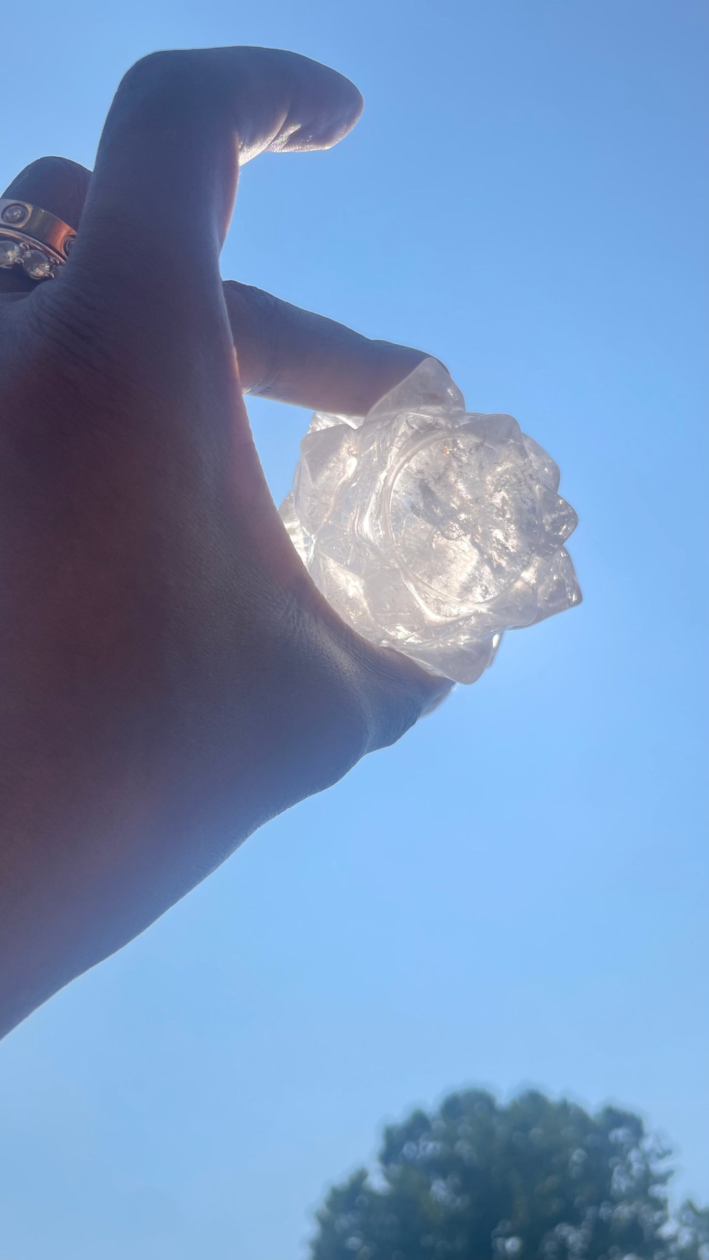 Clear Quartz Lotus Sphere Stand