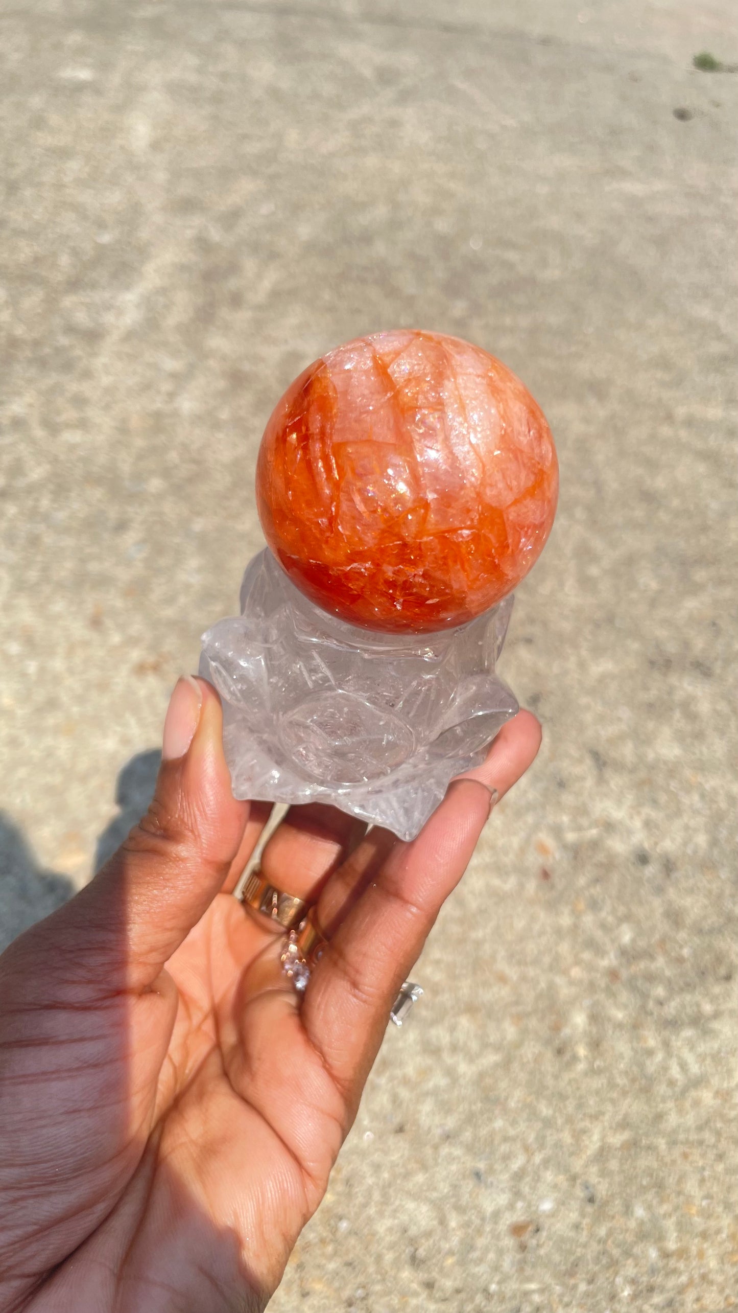 Clear Quartz Lotus Sphere Stand