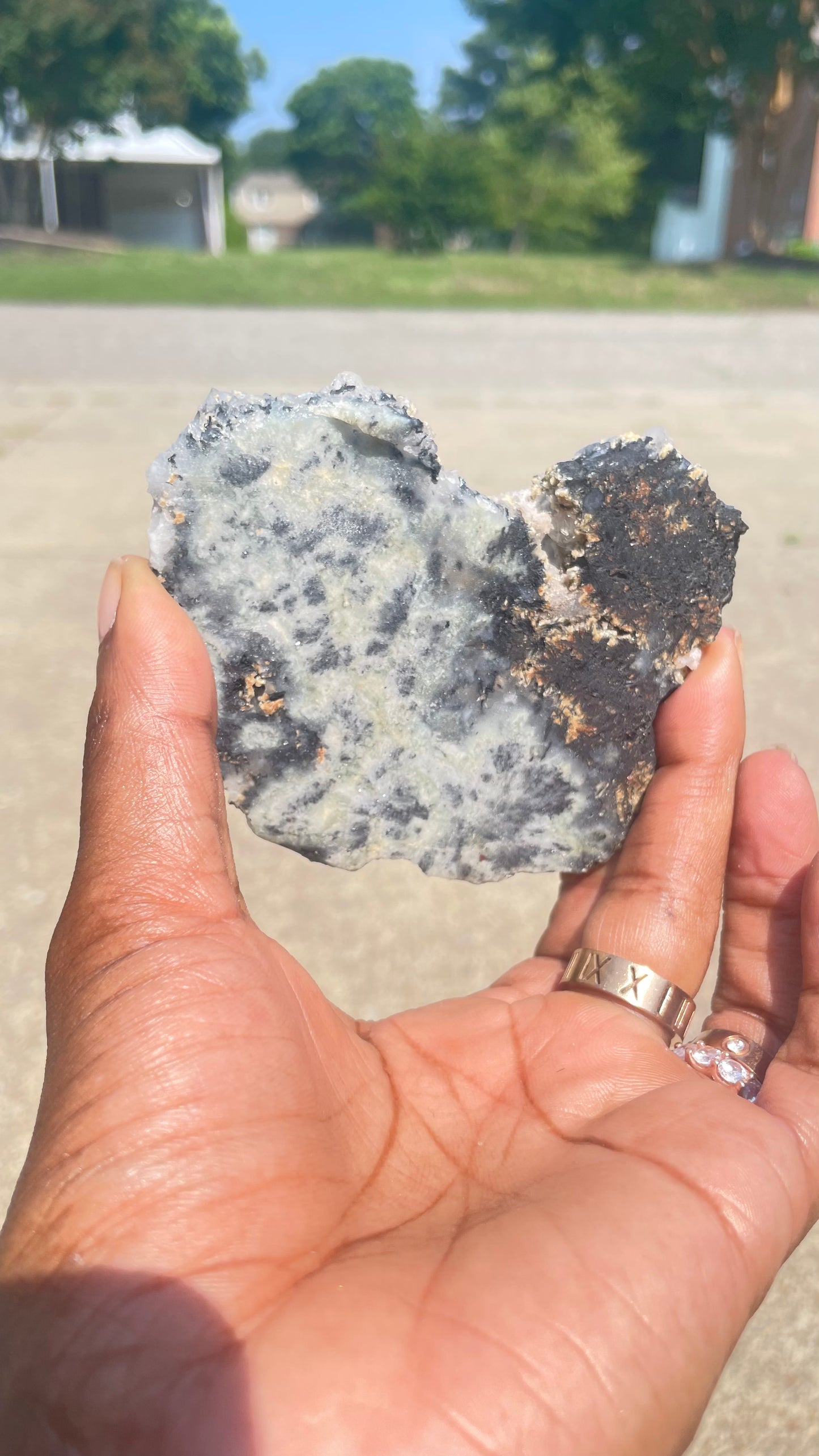 Chrysanthemum Quartz with Pyrite and Black Tourmaline