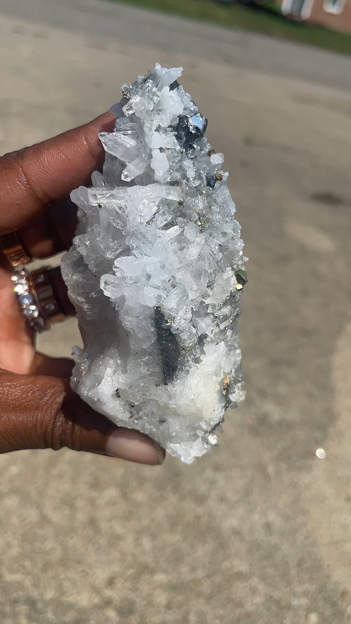 Chrysanthemum Quartz with Pyrite and Black Tourmaline