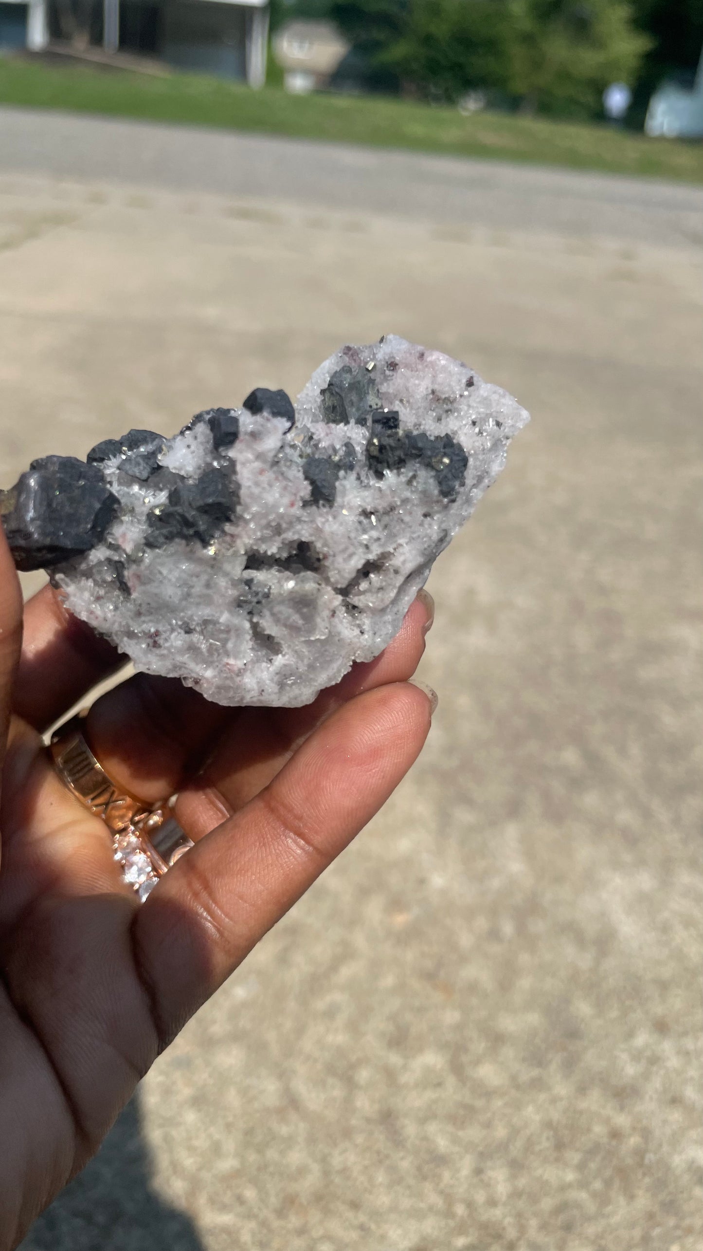 Chrysanthemum Quartz with Pyrite and Black Tourmaline