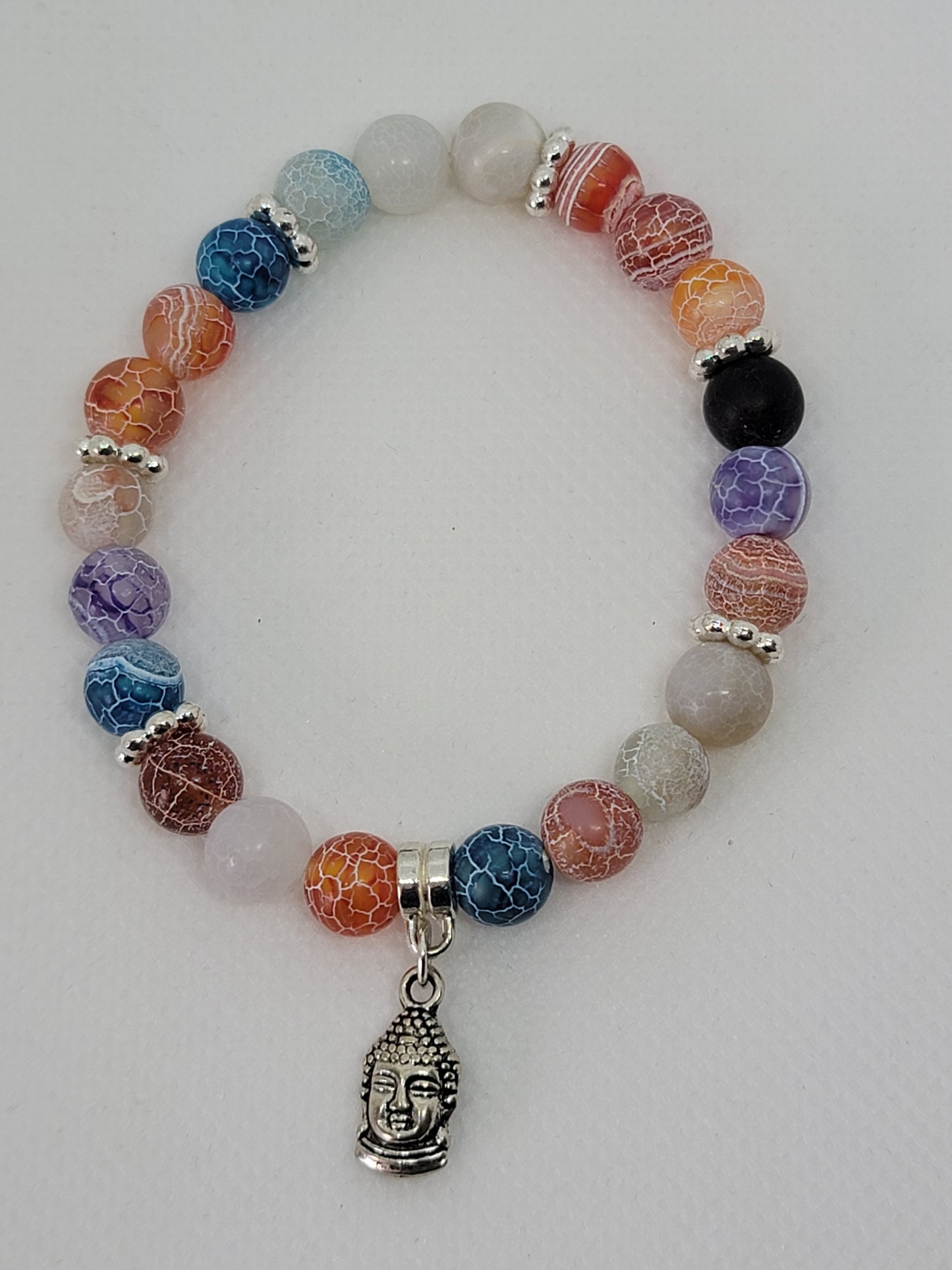 Multicolor Crackle Agate Buddha Charm Bracelet