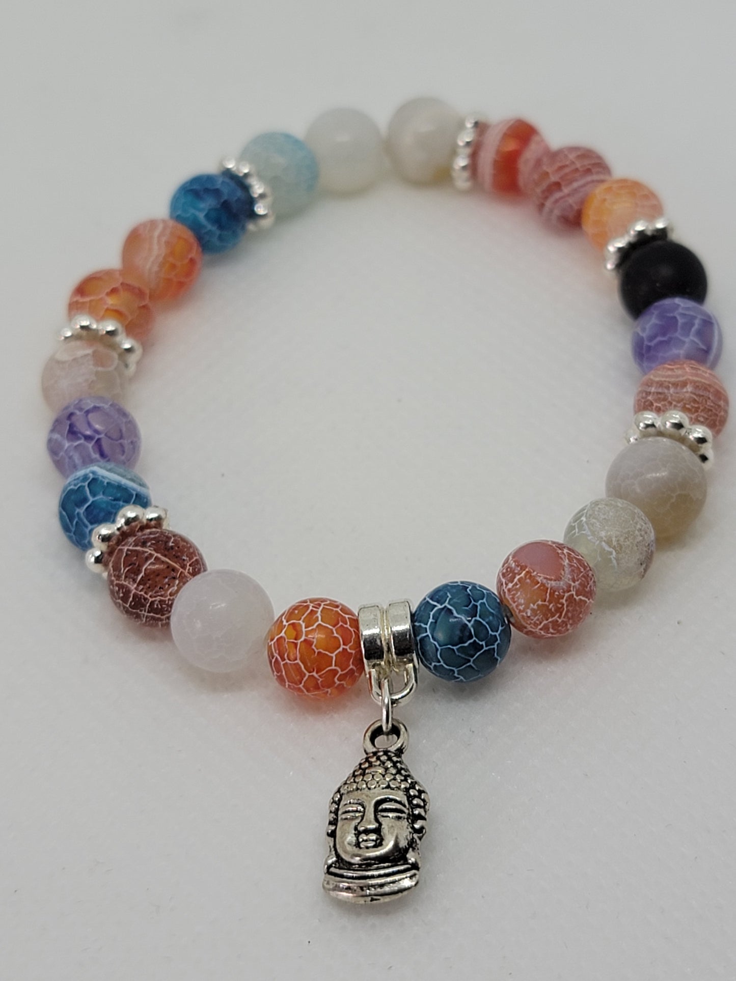 Multicolor Crackle Agate Buddha Charm Bracelet