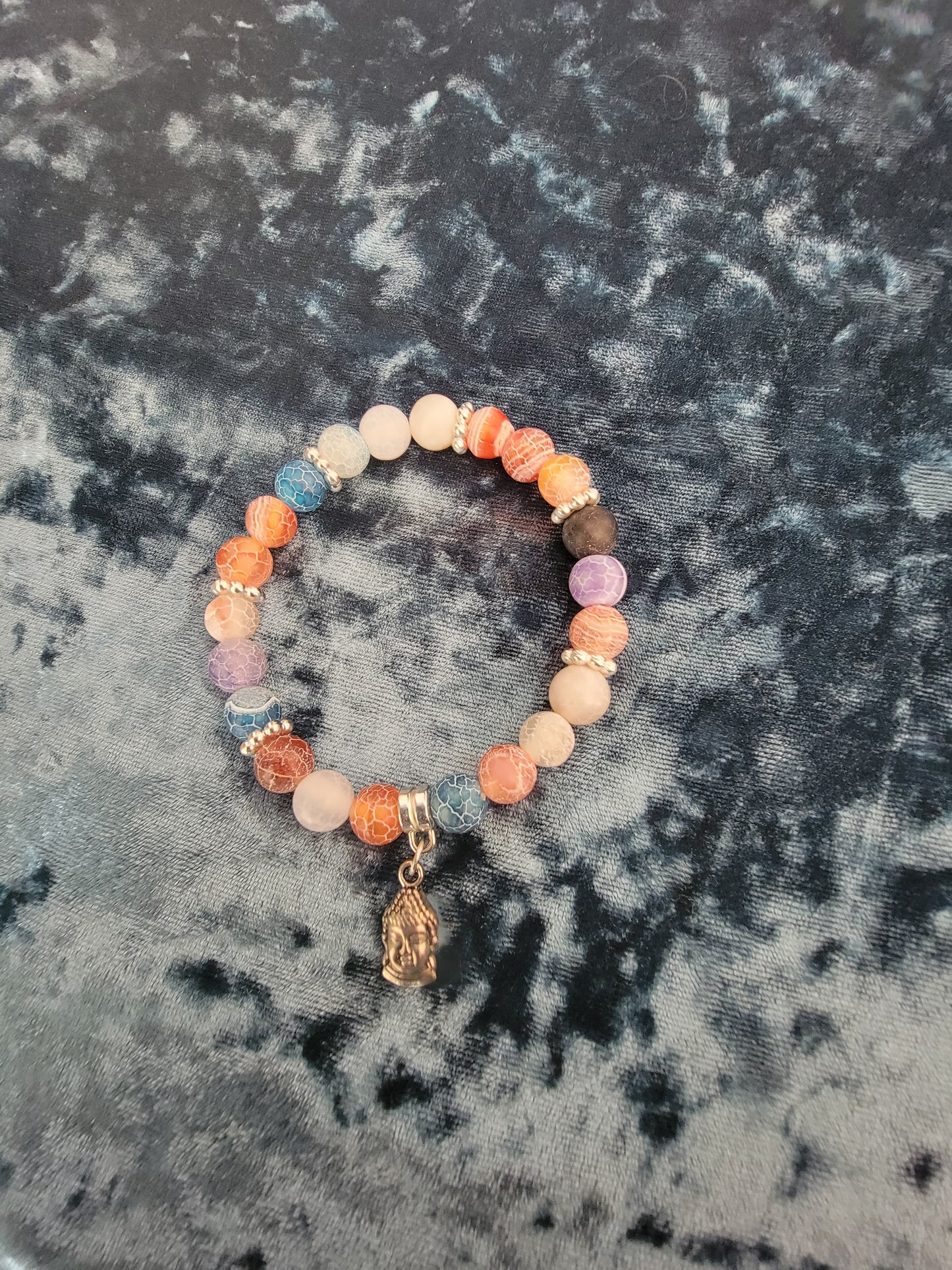 Multicolor Crackle Agate Buddha Charm Bracelet