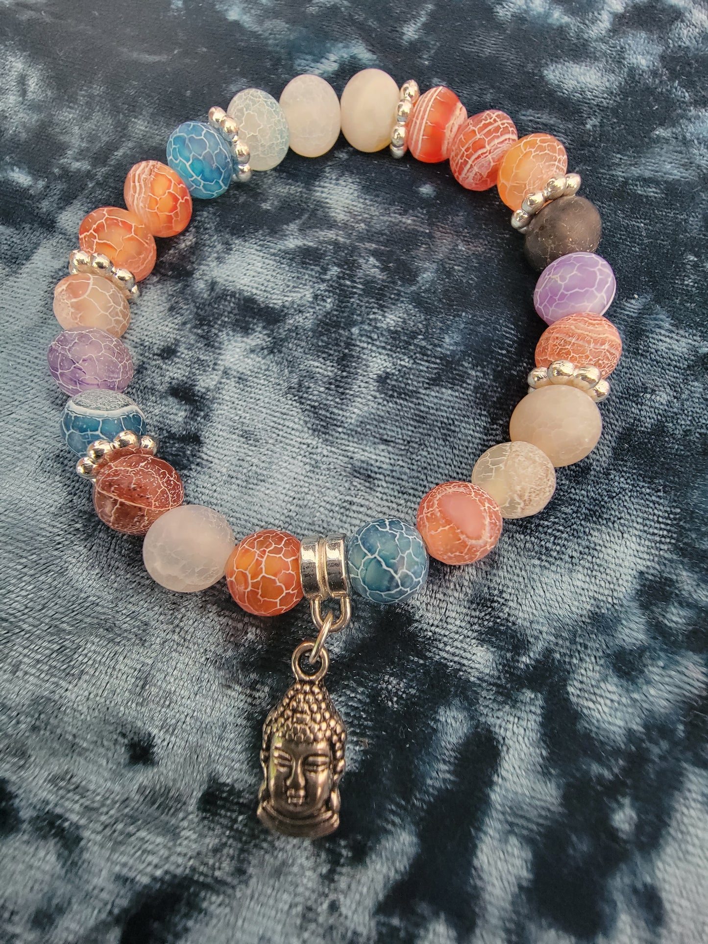 Multicolor Crackle Agate Buddha Charm Bracelet