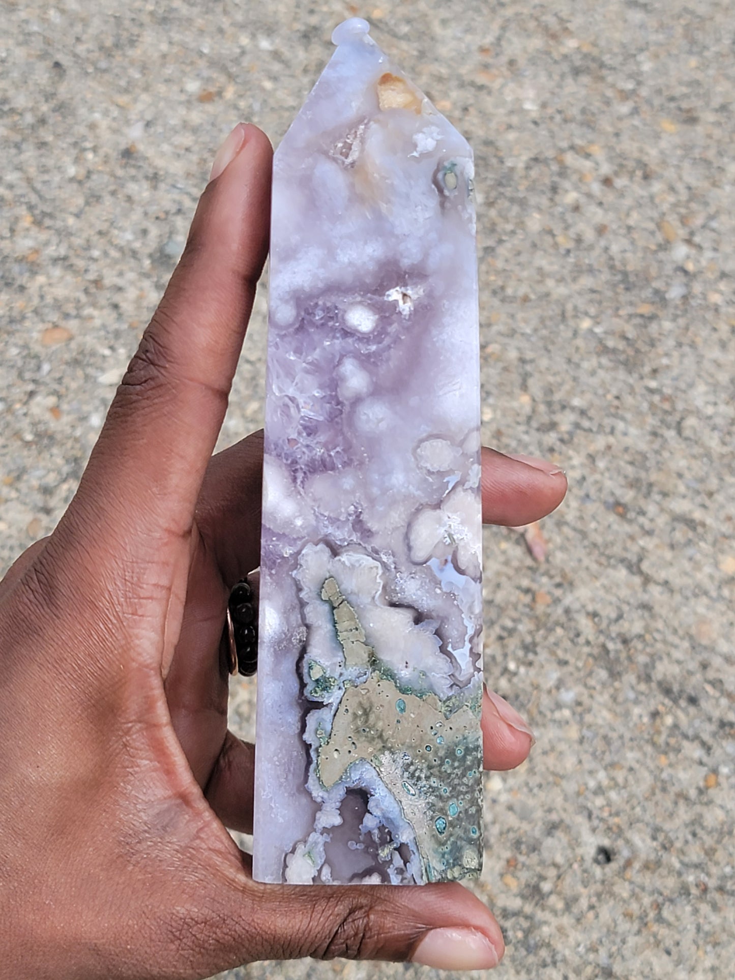 Flower Agate with Amethyst ‘Unicorn’ Tower