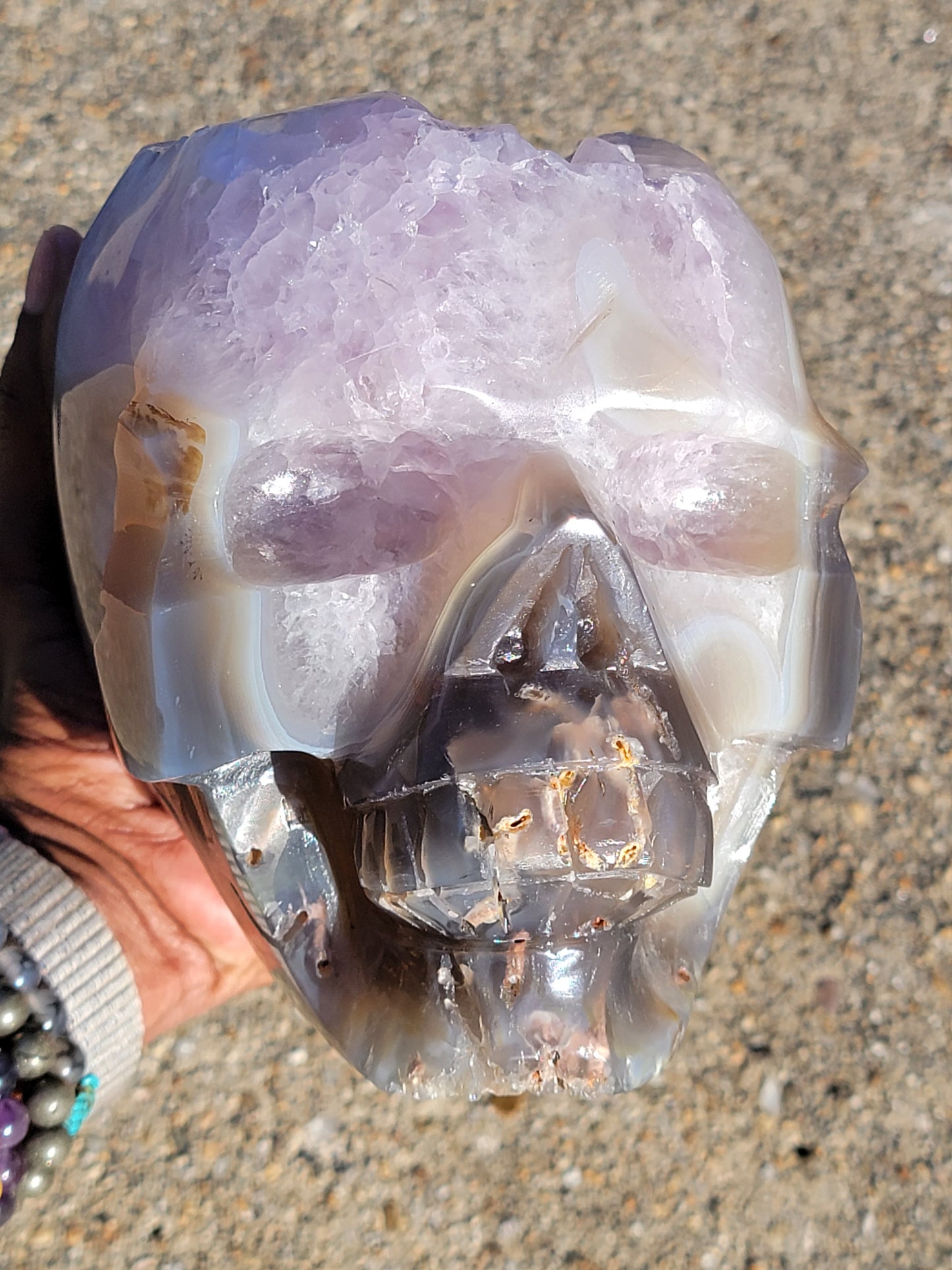 Agate Skull With Amethyst Druzy