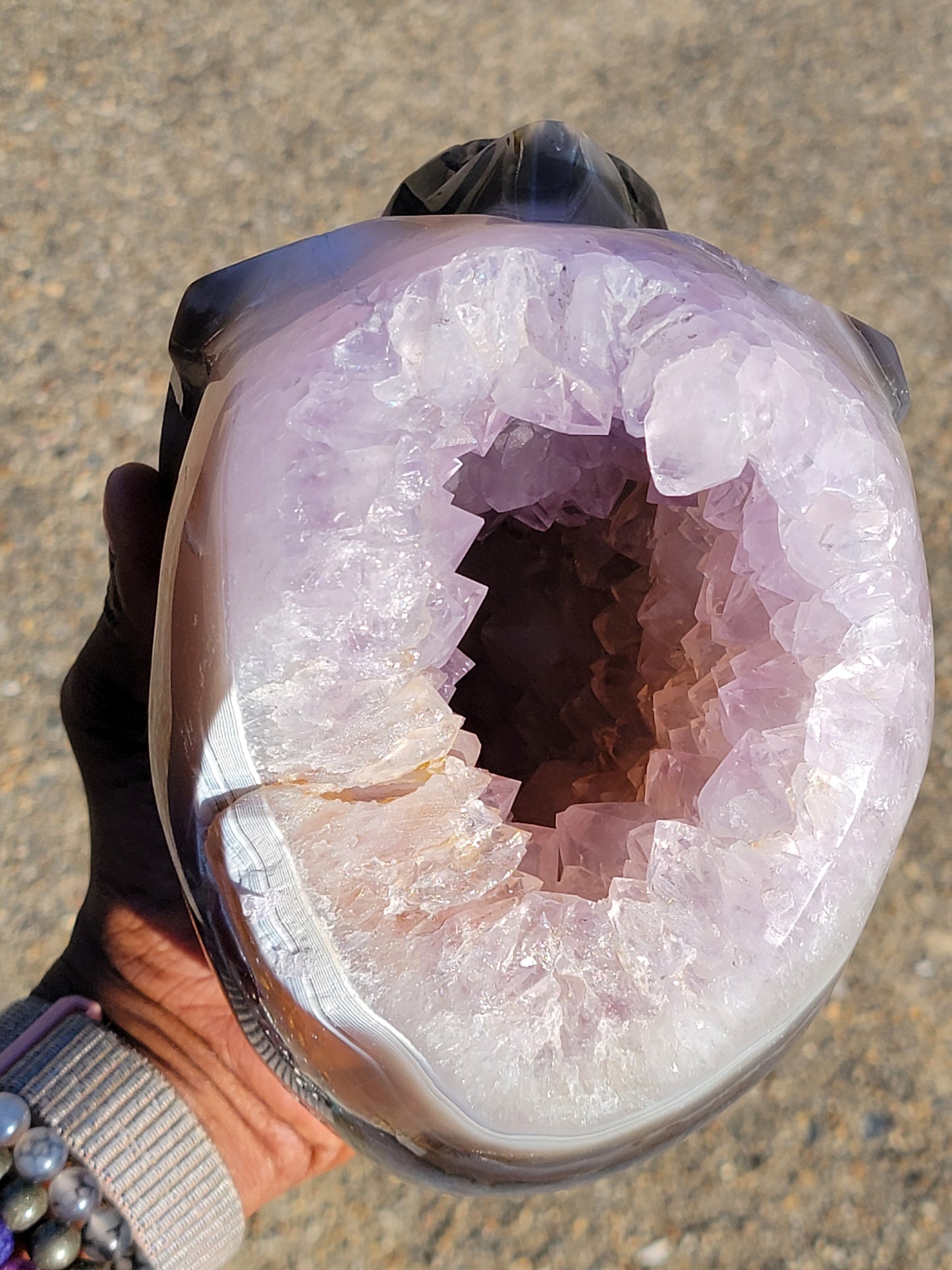 Agate Skull With Amethyst Druzy