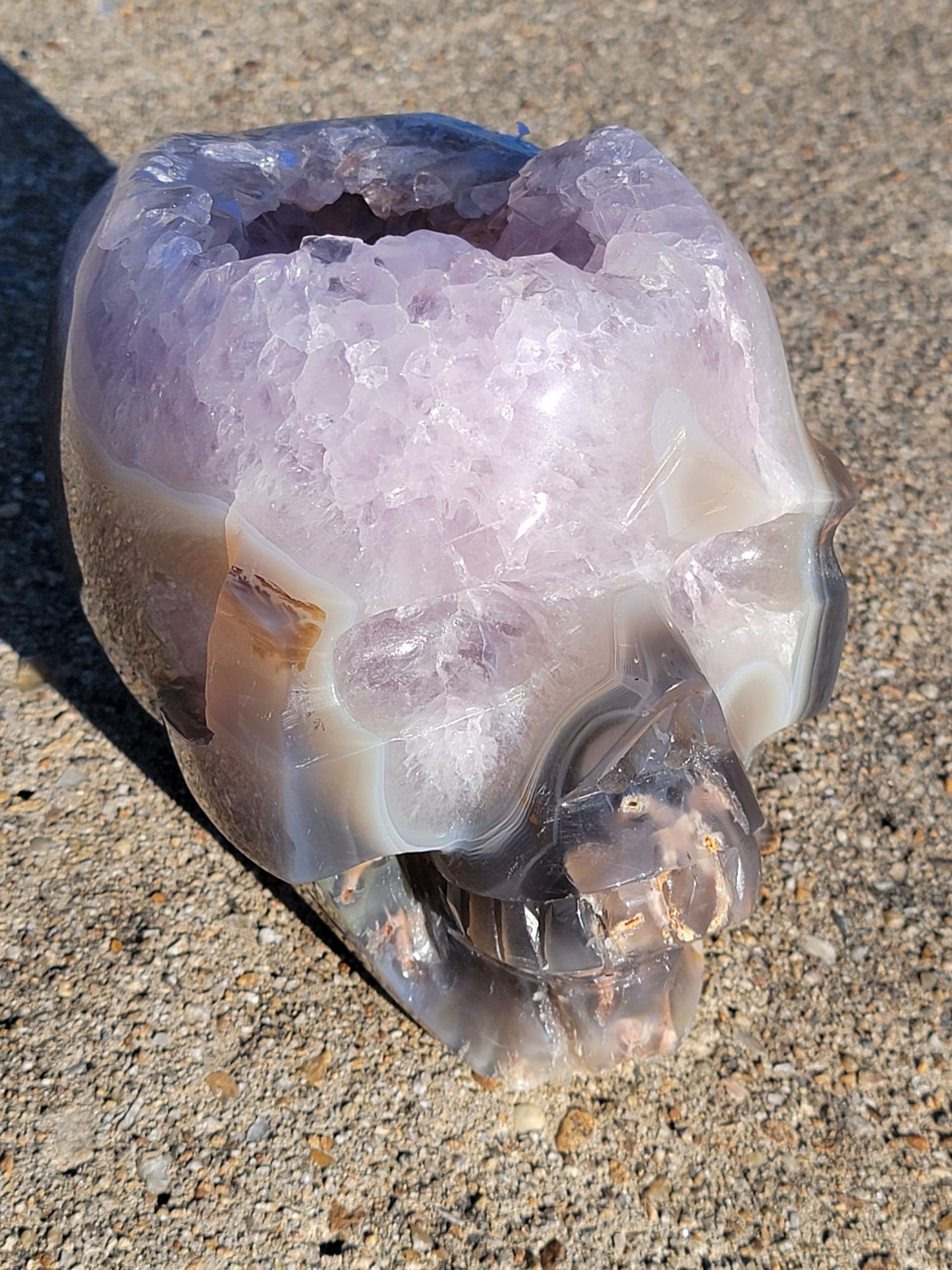 Agate Skull With Amethyst Druzy