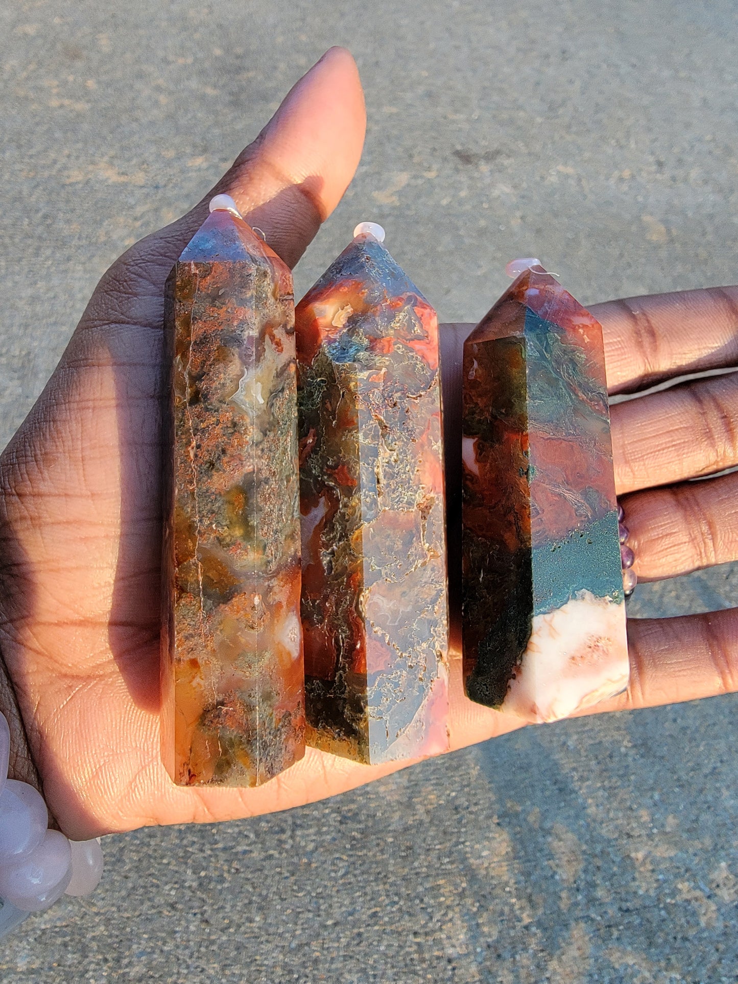 Carnelian + Moss Agate Towers