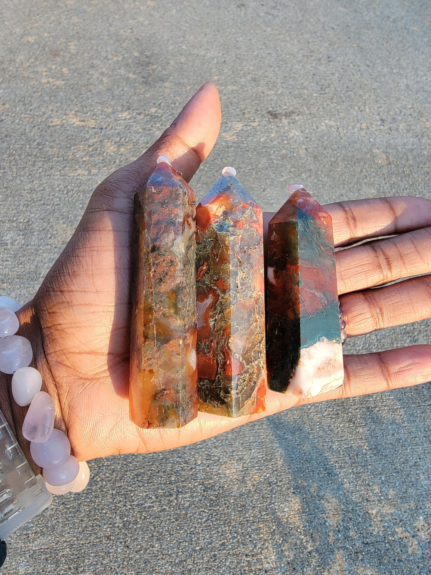 Carnelian + Moss Agate Towers