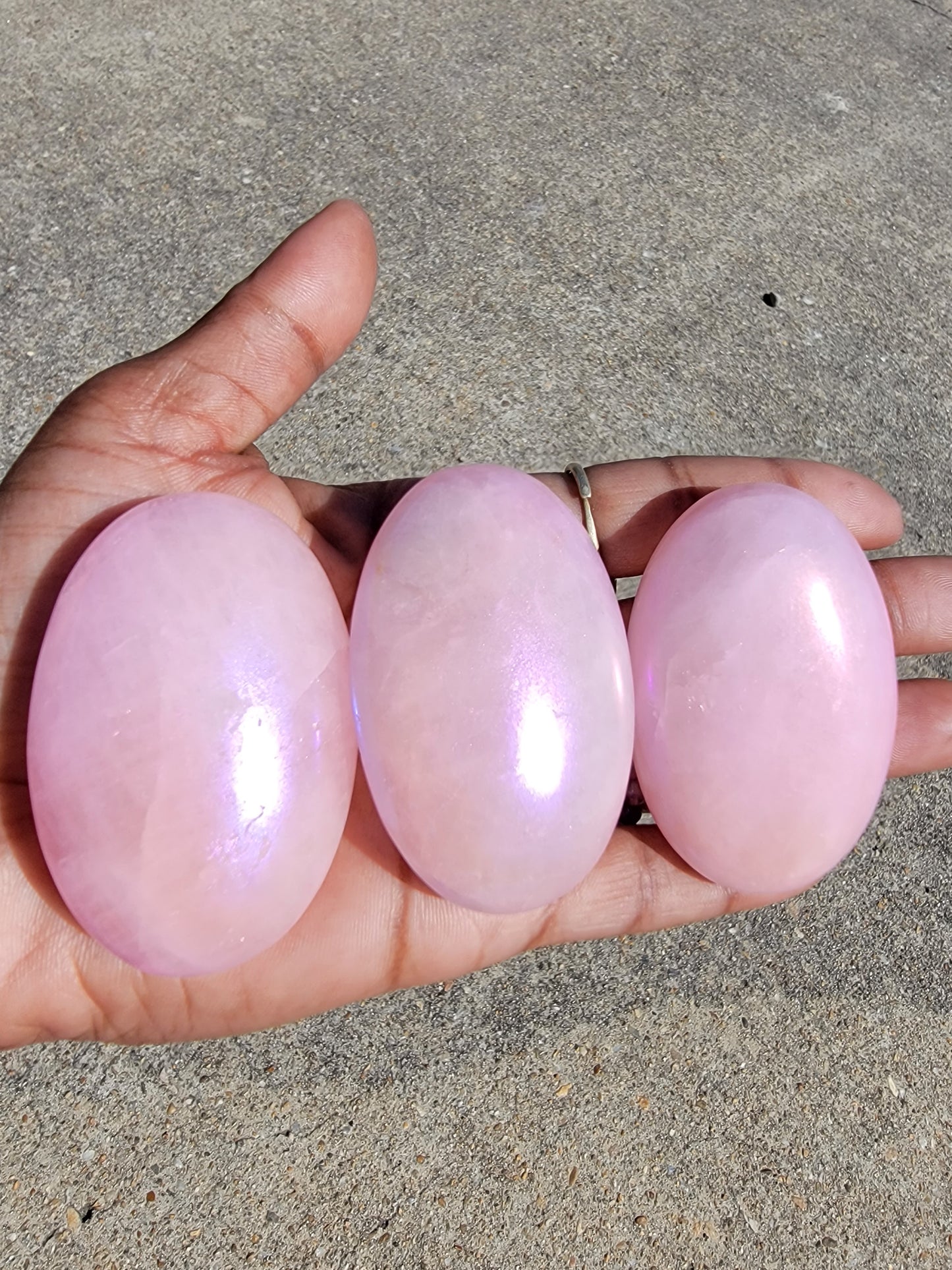 Aura Coated Rose Quartz Palm (Dark)