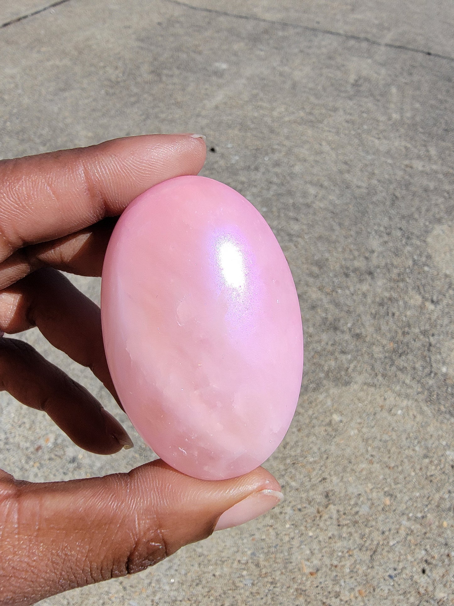 Aura Coated Rose Quartz Palm (Dark)