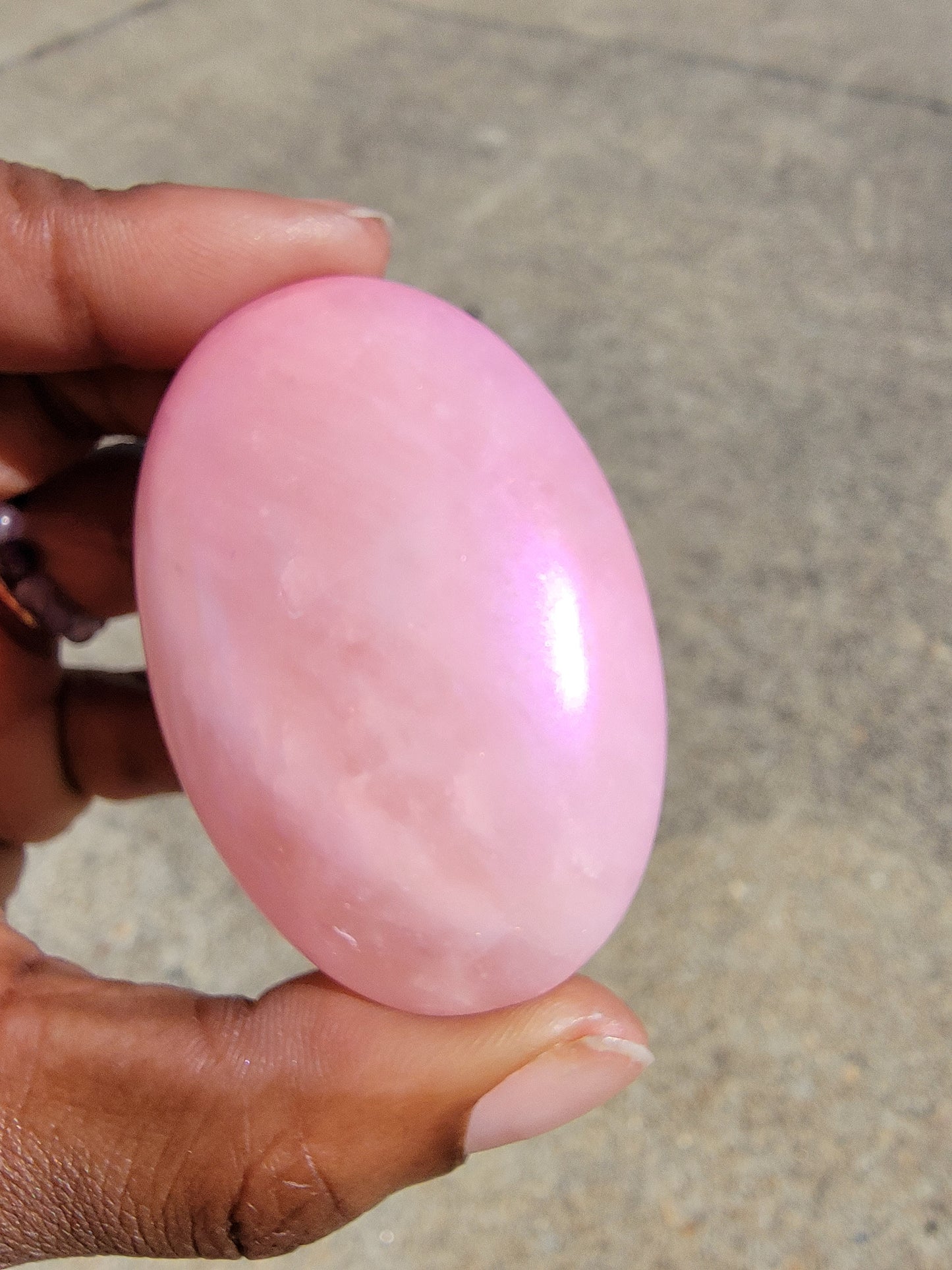 Aura Coated Rose Quartz Palm (Dark)