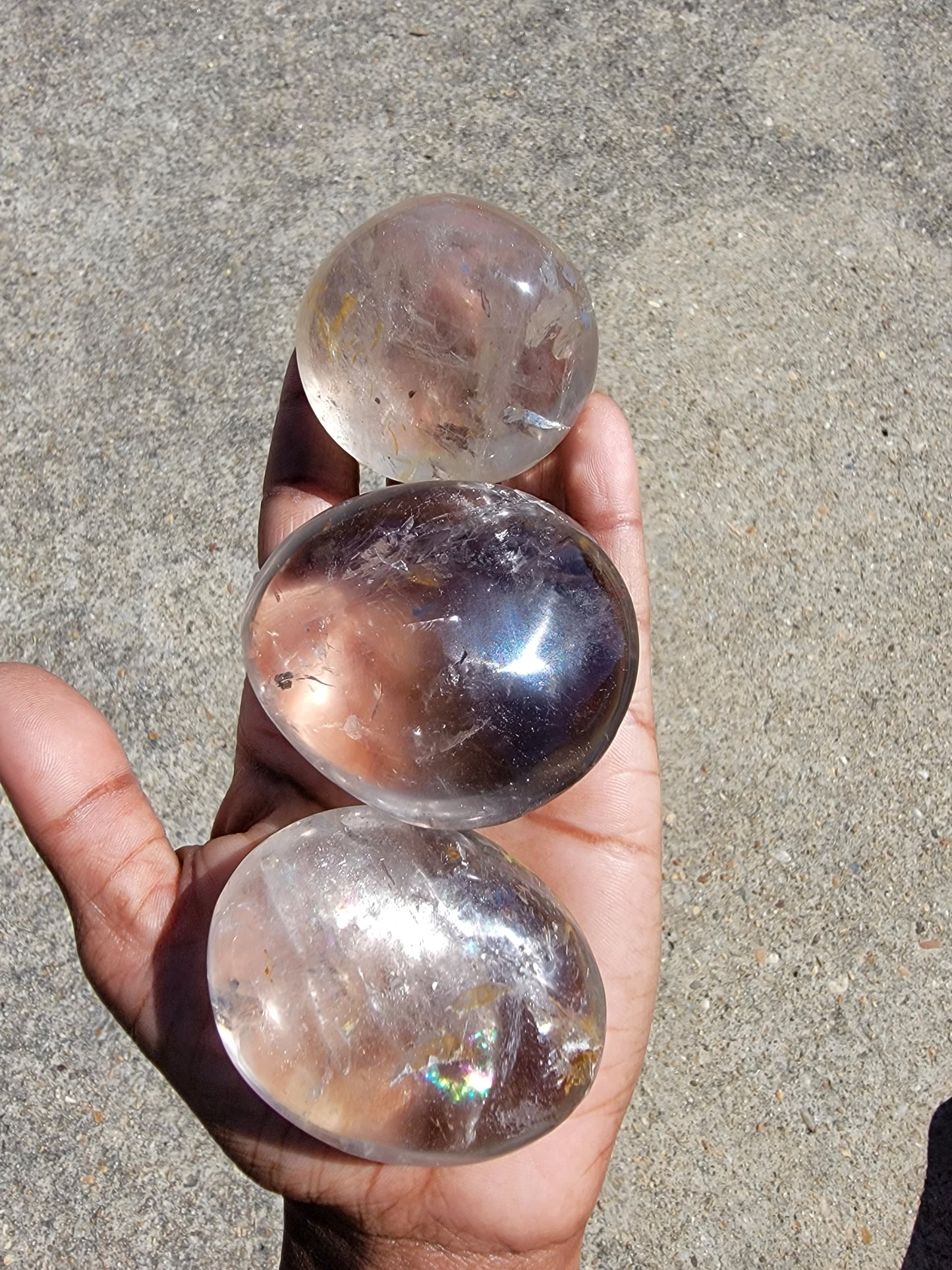 Smokey Quartz with Golden Healer Inclusion Palm Stone