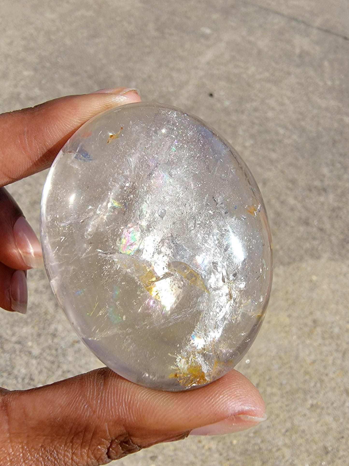 Smokey Quartz with Golden Healer Inclusion Palm Stone