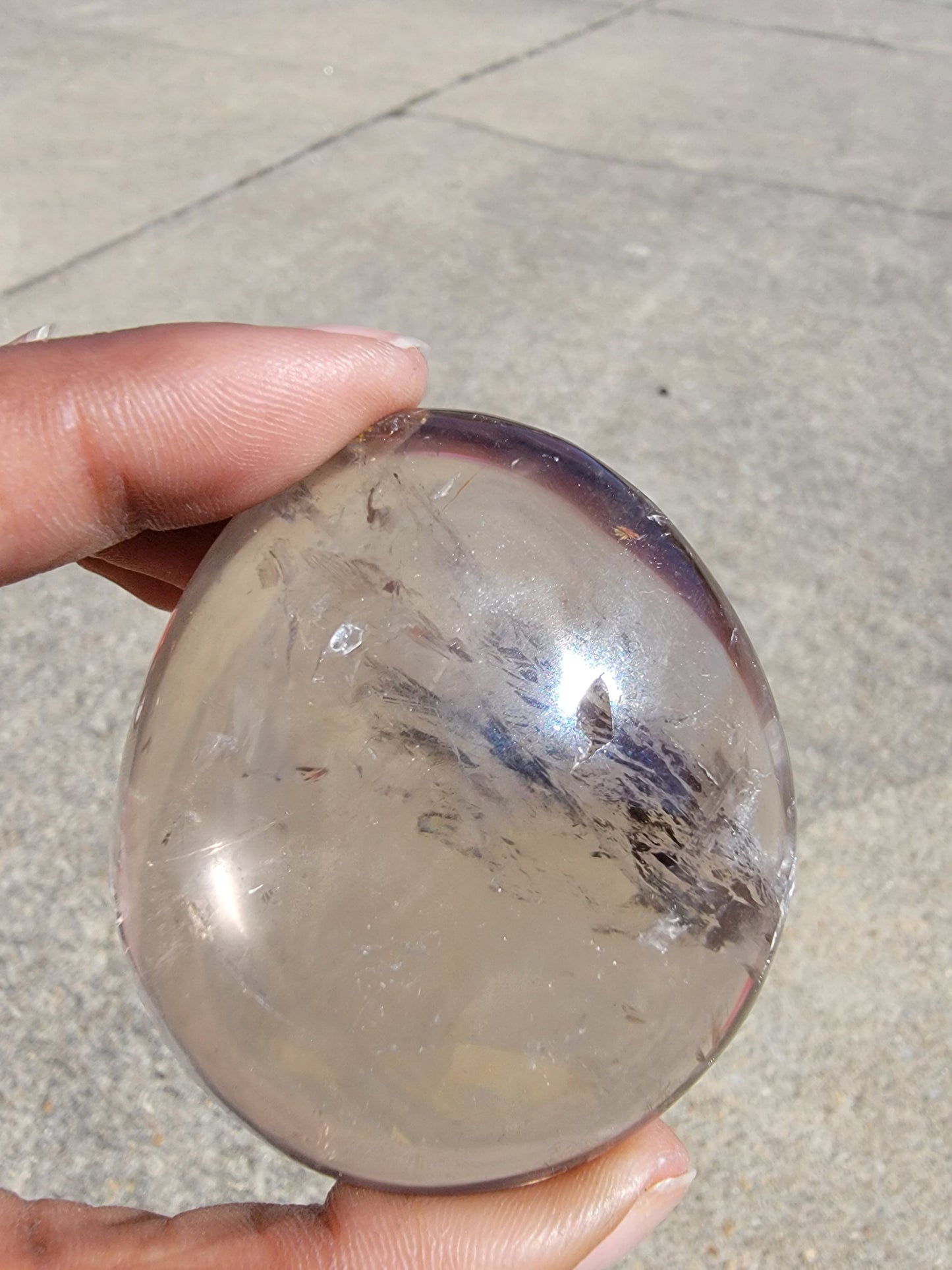 Smokey Quartz with Golden Healer Inclusion Palm Stone