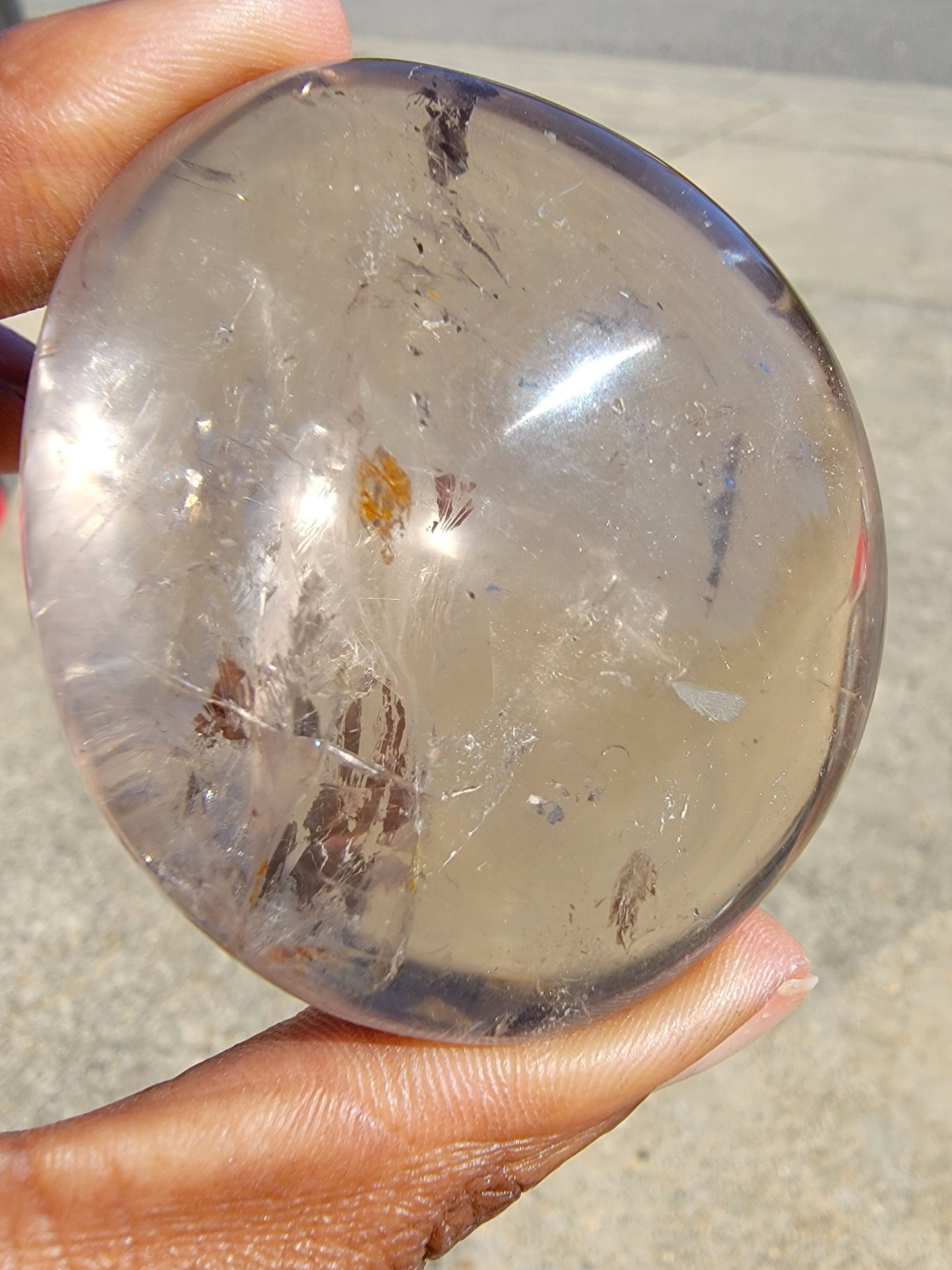 Smokey Quartz with Golden Healer Inclusion Palm Stone