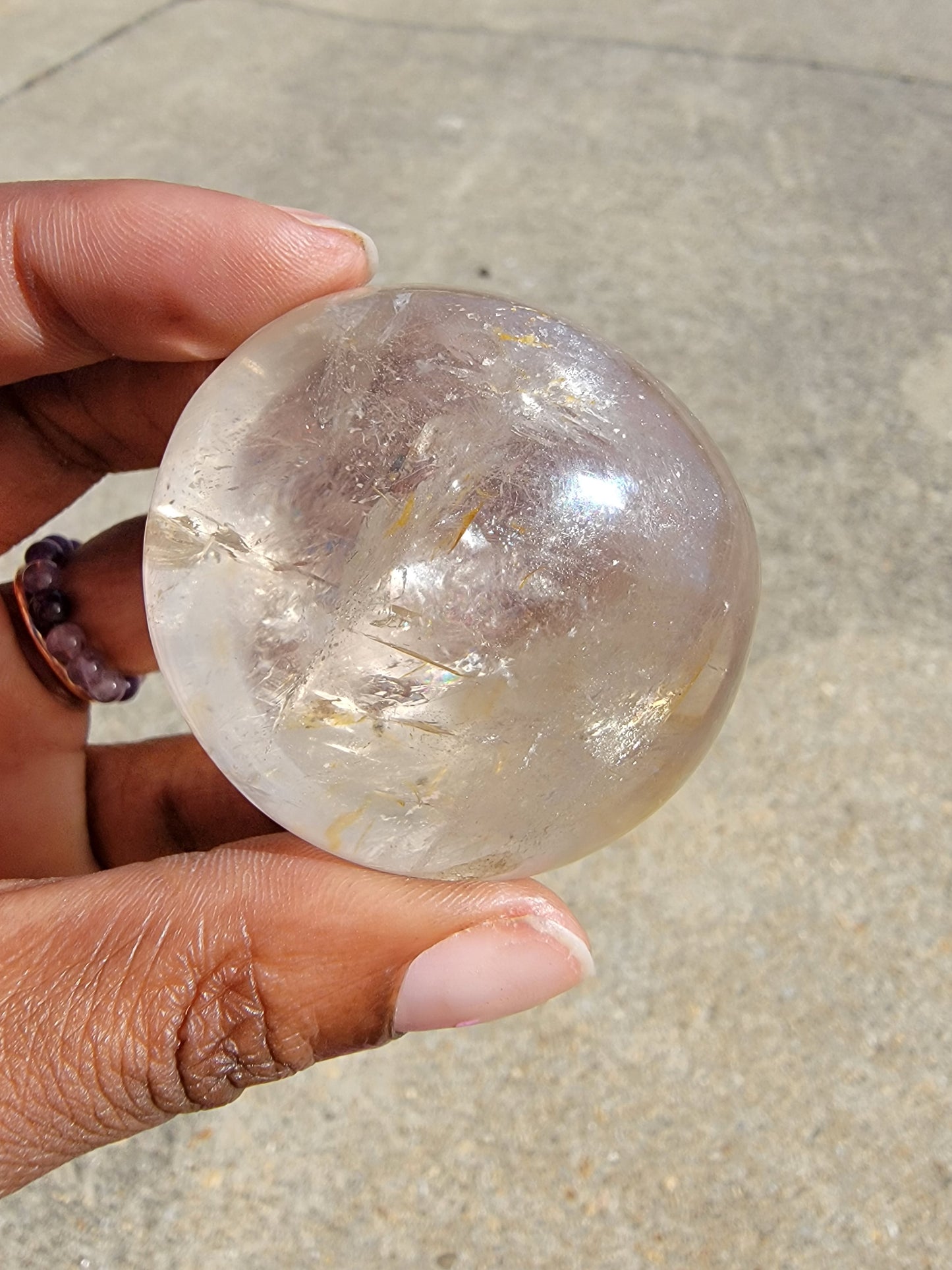 Smokey Quartz with Golden Healer Inclusion Palm Stone