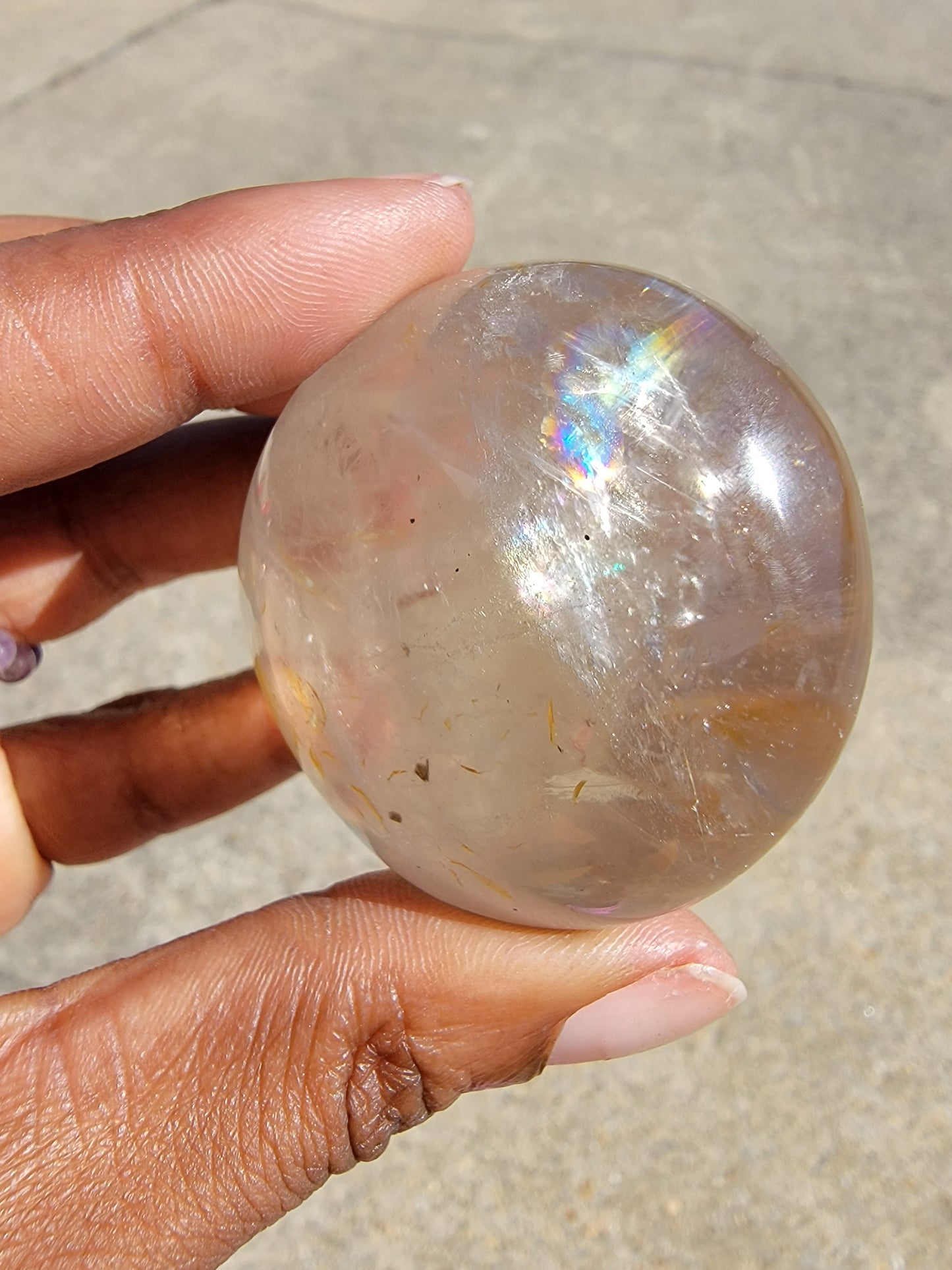 Smokey Quartz with Golden Healer Inclusion Palm Stone