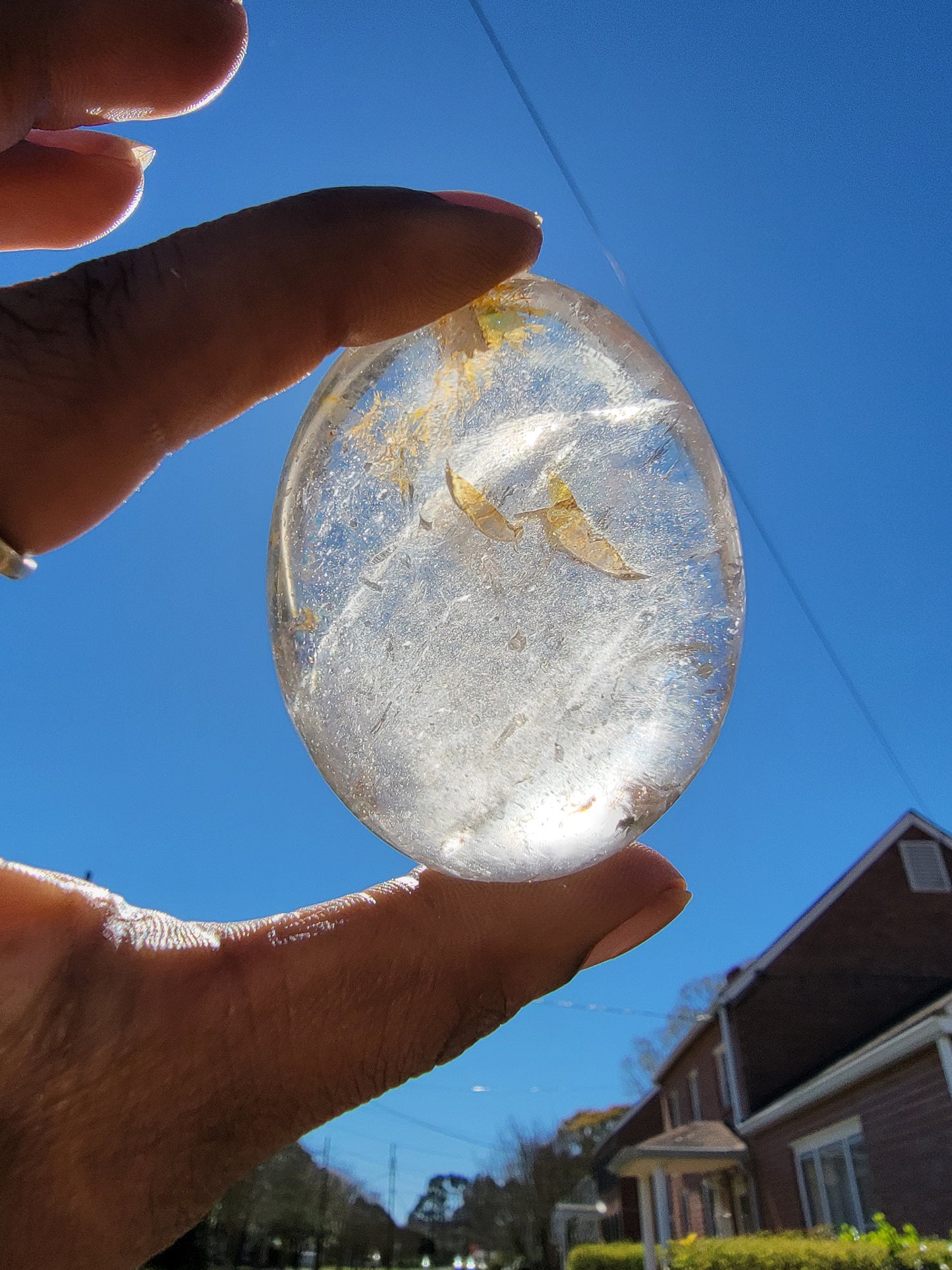 Smokey Quartz with Golden Healer Inclusion Palm Stone