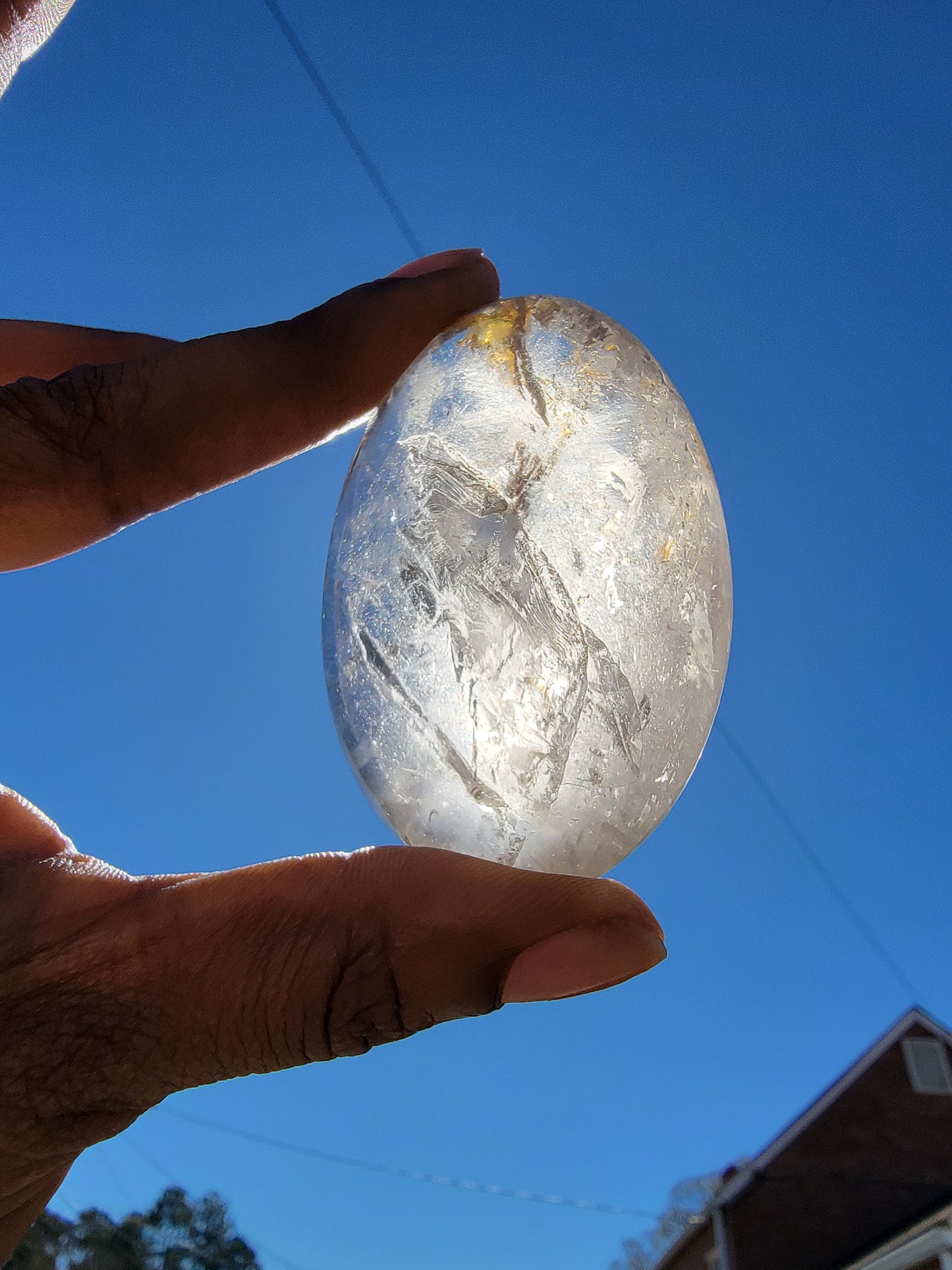 Smokey Quartz with Golden Healer Inclusion Palm Stone