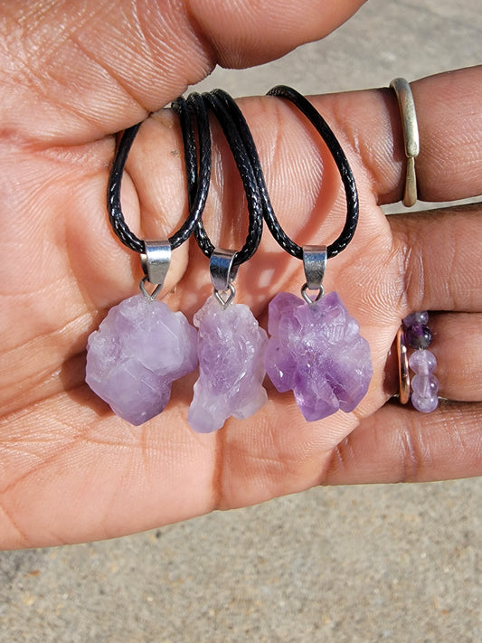 Amethyst Raw Crystal Pendant Necklace