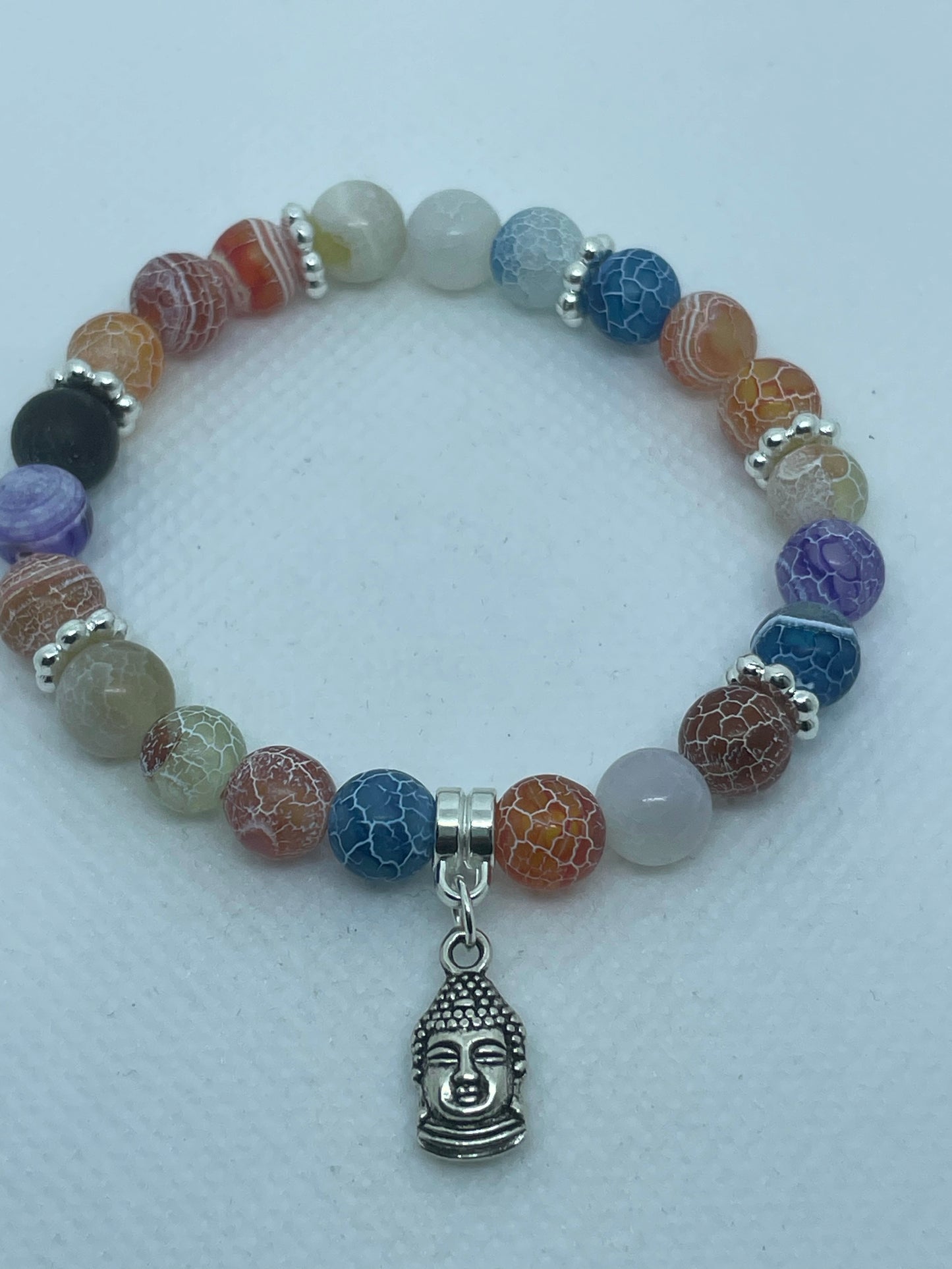 Multicolor Crackle Agate Buddha Charm Bracelet