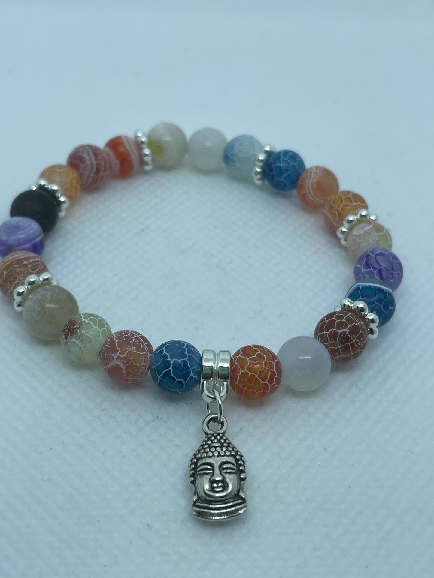 Multicolor Crackle Agate Buddha Charm Bracelet