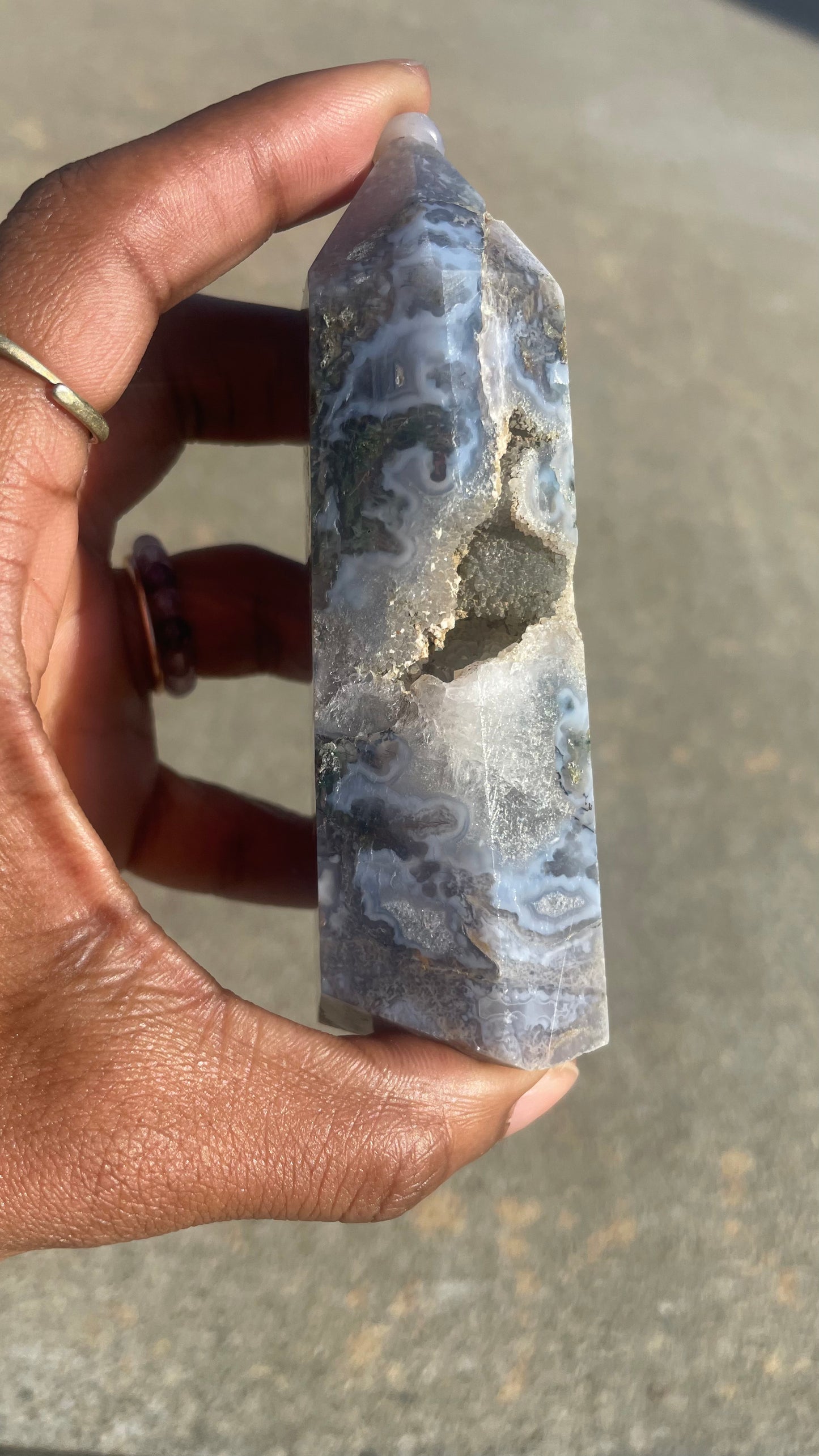 Druzy Moss Agate Tower