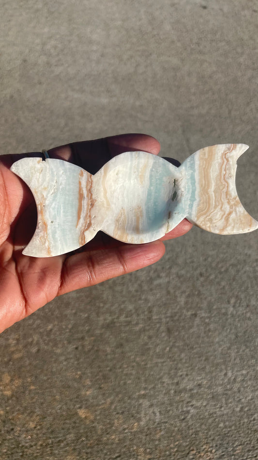 Caribbean Calcite Triple Moon Bowl