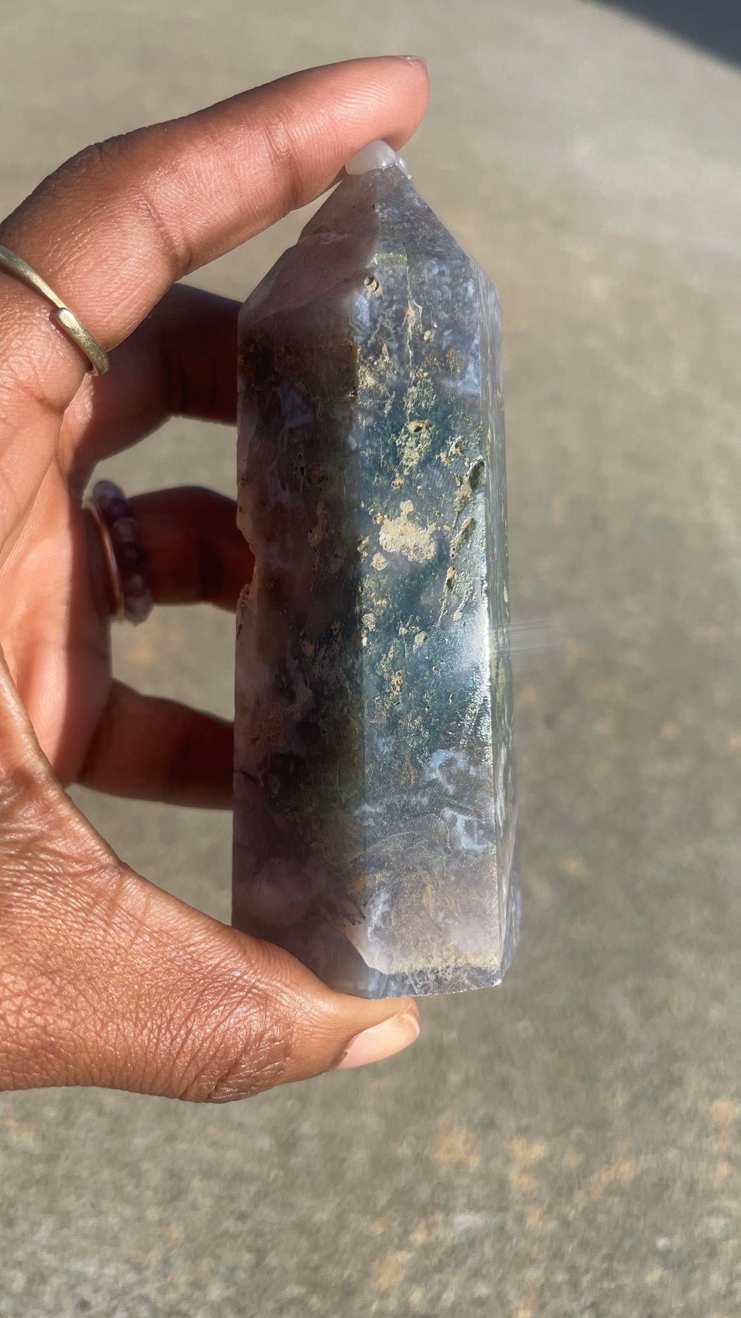 Druzy Moss Agate Tower