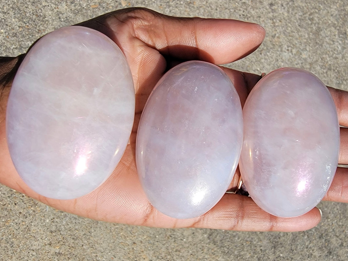 Aura Coated Rose Quartz Palm (Light)