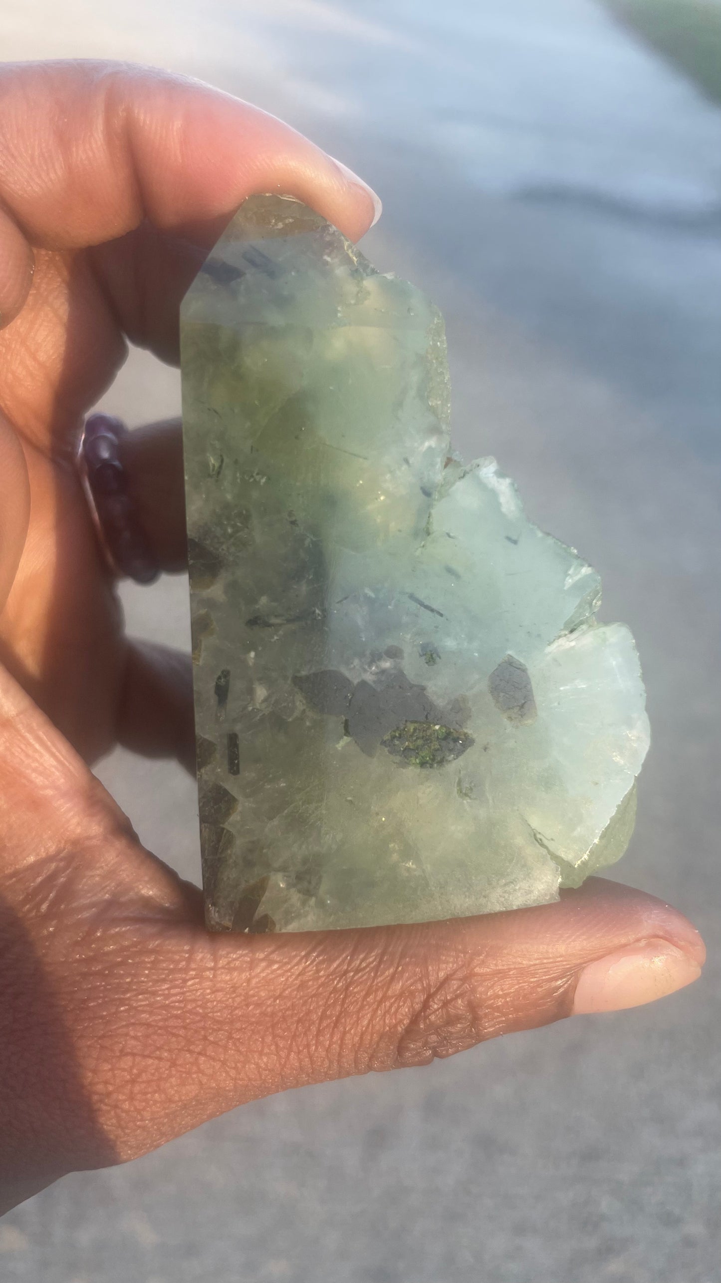 Prehnite Half Polished Cluster