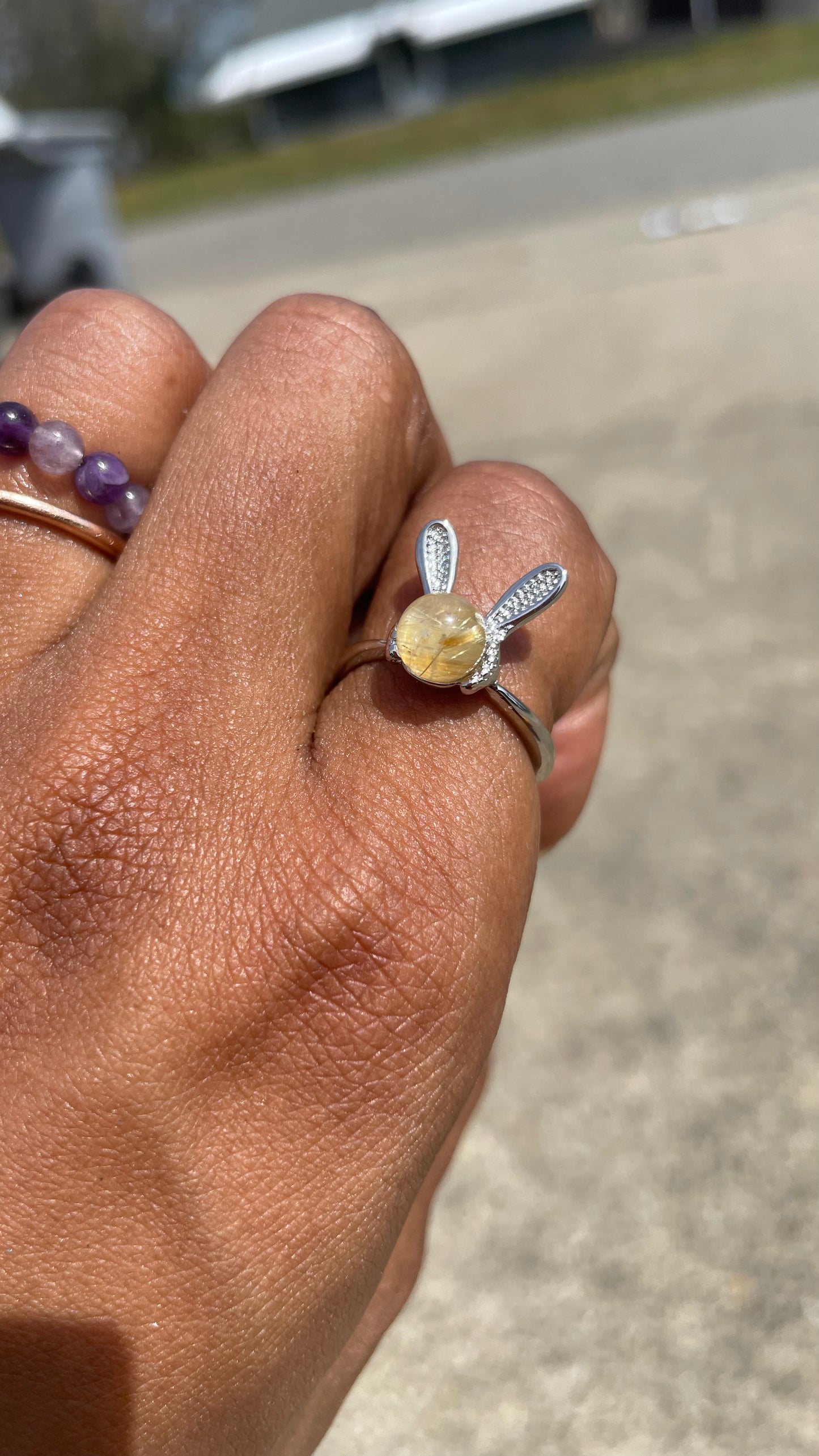 Golden Rutile Bunny Ring