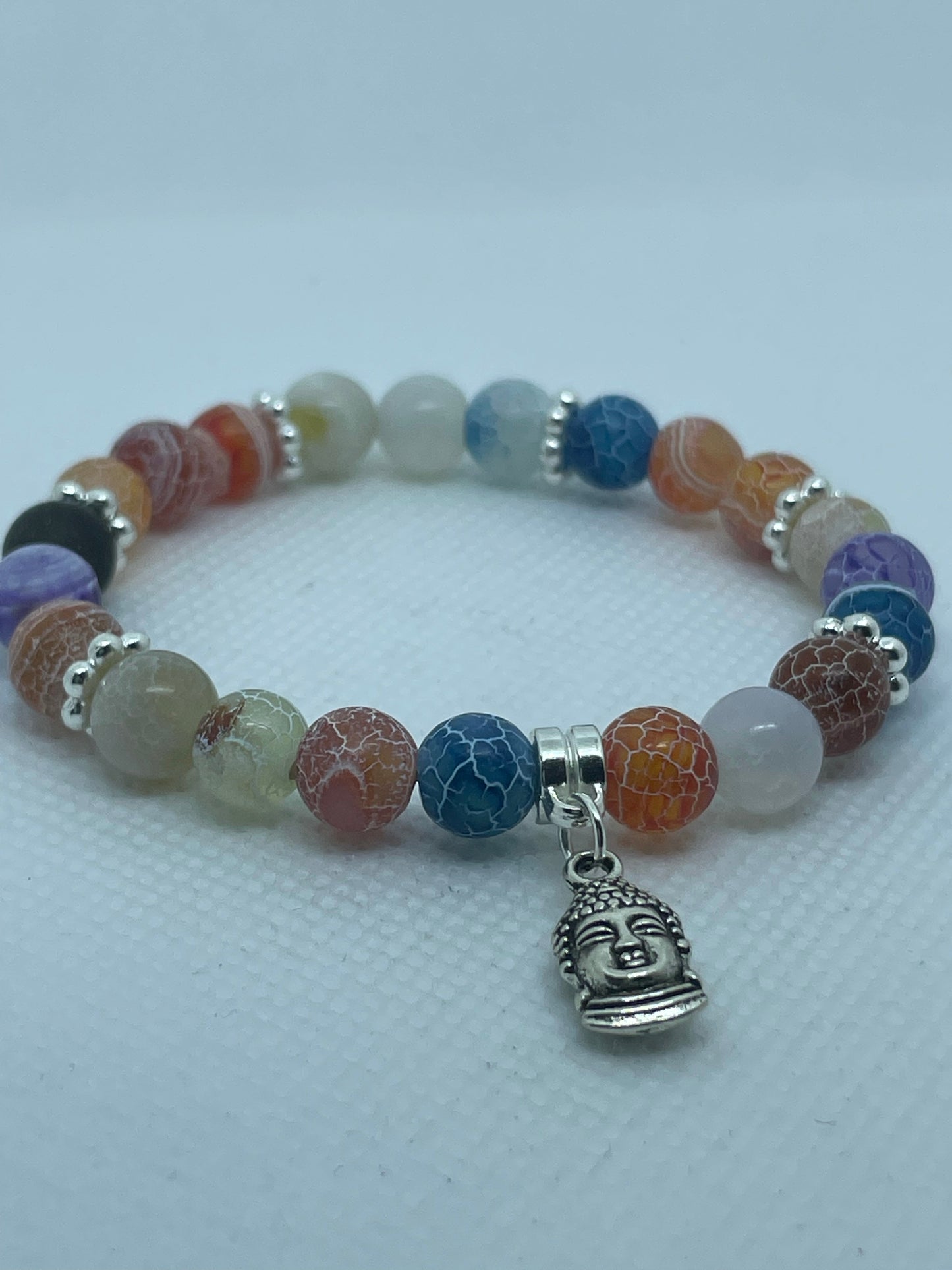 Multicolor Crackle Agate Buddha Charm Bracelet