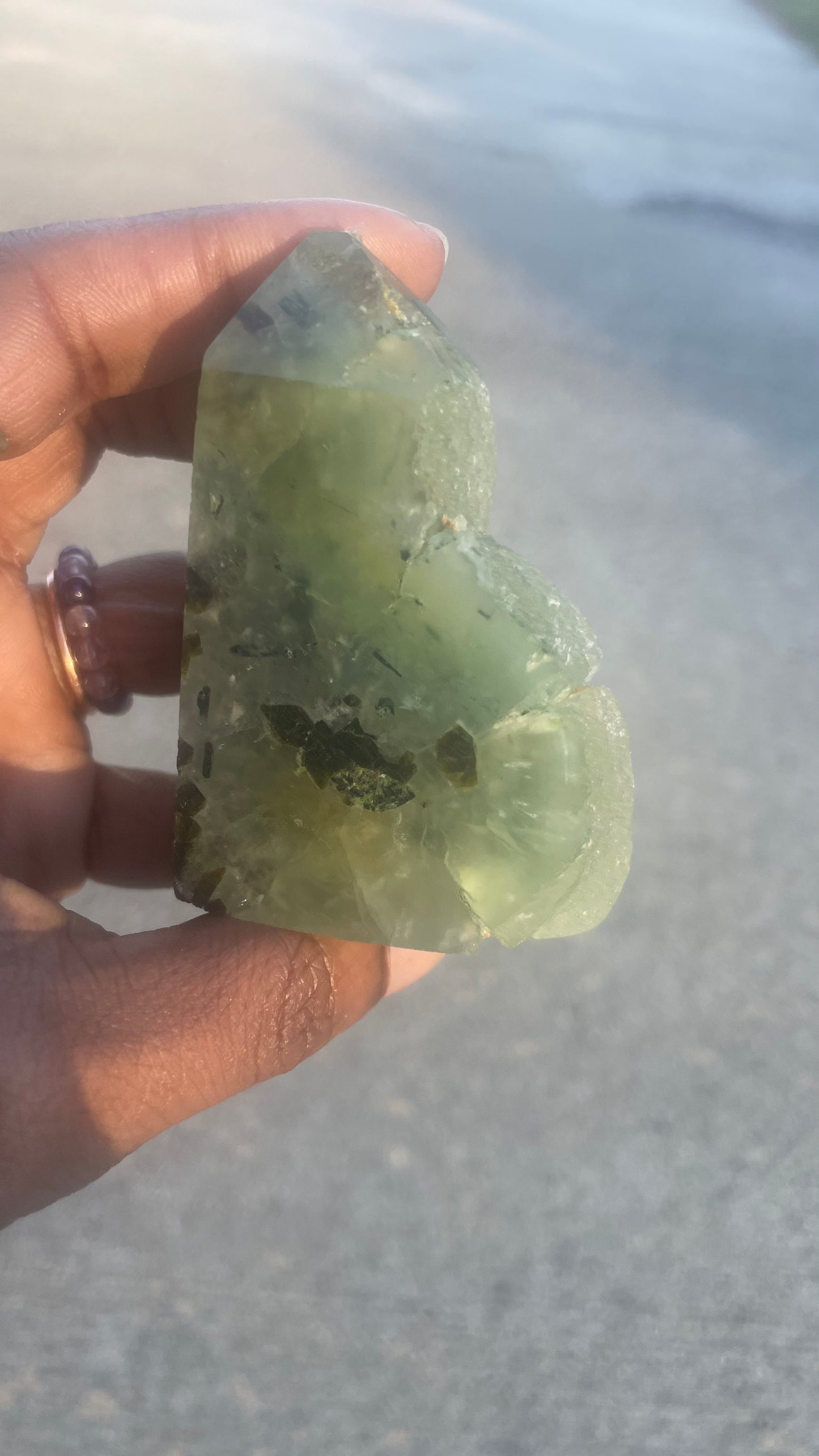 Prehnite Half Polished Cluster